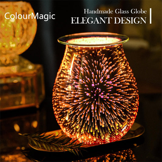 ColourMagic Rose Gold Electric Wax Warmer 3D Glass Firework Effect Candle Wax Melter Fragrance Oil Warmer with Dimmer Option Scented Wax Burner for Home Office Bedroom Living Room Gifts&Decor