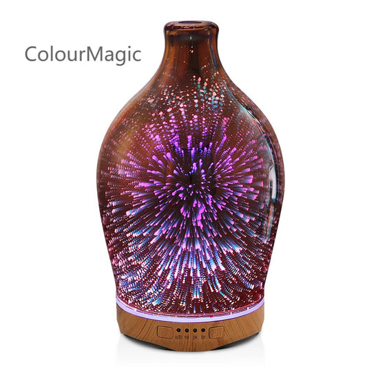 ColourMagic280ml Essential Oil Diffuser 3D Glass Aromatherapy Ultrasonic Humidifier - Auto Shut-Off, Timer Setting, BPA Free for Home Hotel Yoga Leisure SPA Gift