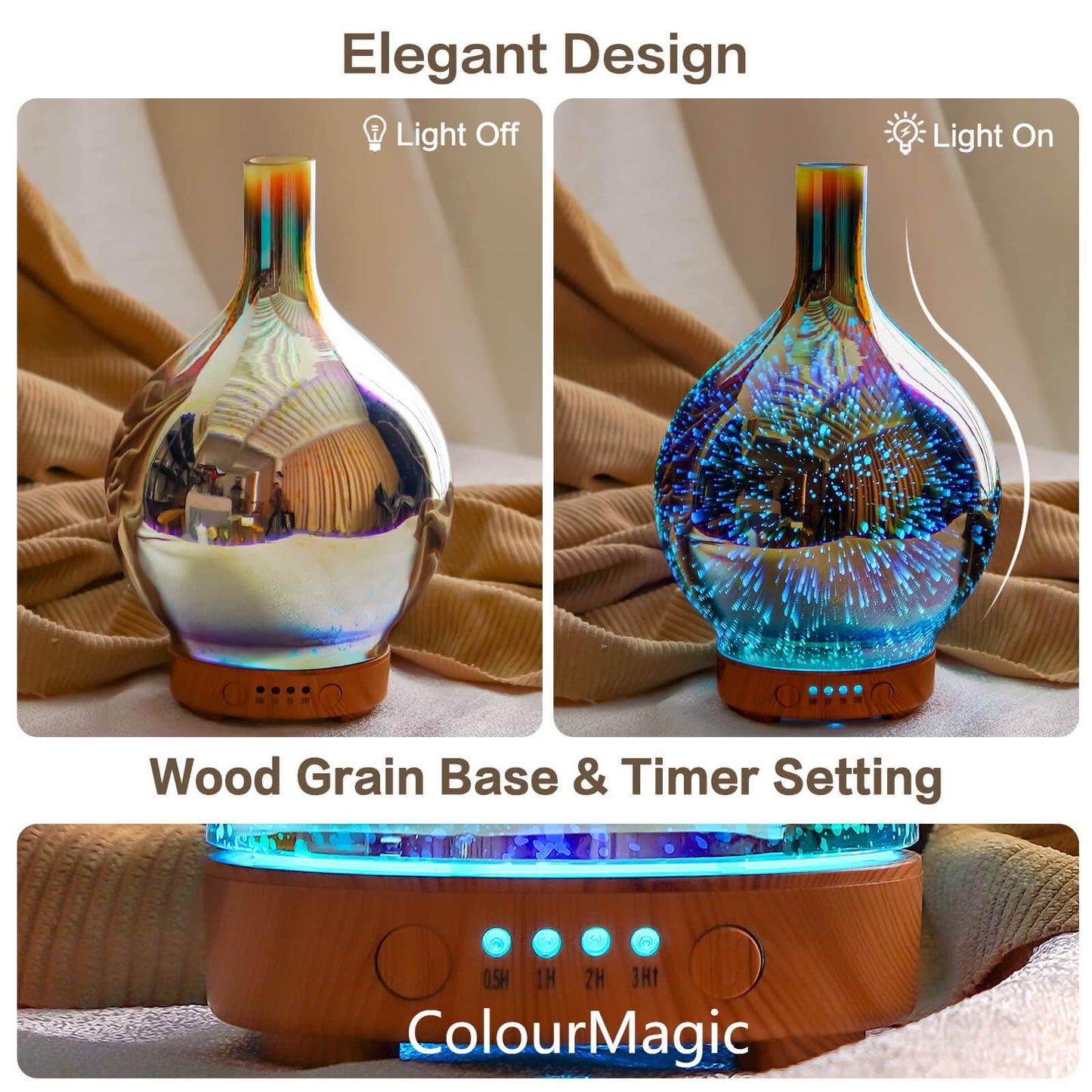 ColourMagic 3D Essential Oil Diffuser Cool Mist Humidifier Ultrasonic Aromatherapy Diffuser,100ml Last 4h,Auto Shut-Off,Air Refresh,Decoration for Home,Office,Yoga,Baby,Sleep