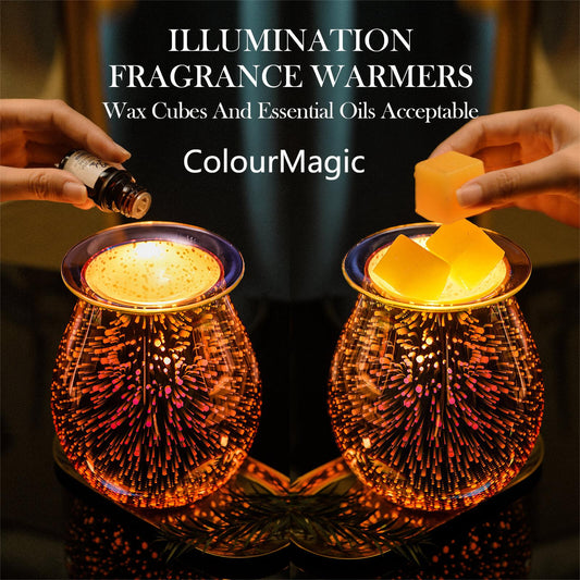 ColourMagic Rose Gold Electric Wax Warmer 3D Glass Firework Effect Candle Wax Melter Fragrance Oil Warmer with Dimmer Option Scented Wax Burner for Home Office Bedroom Living Room Gifts&Decor
