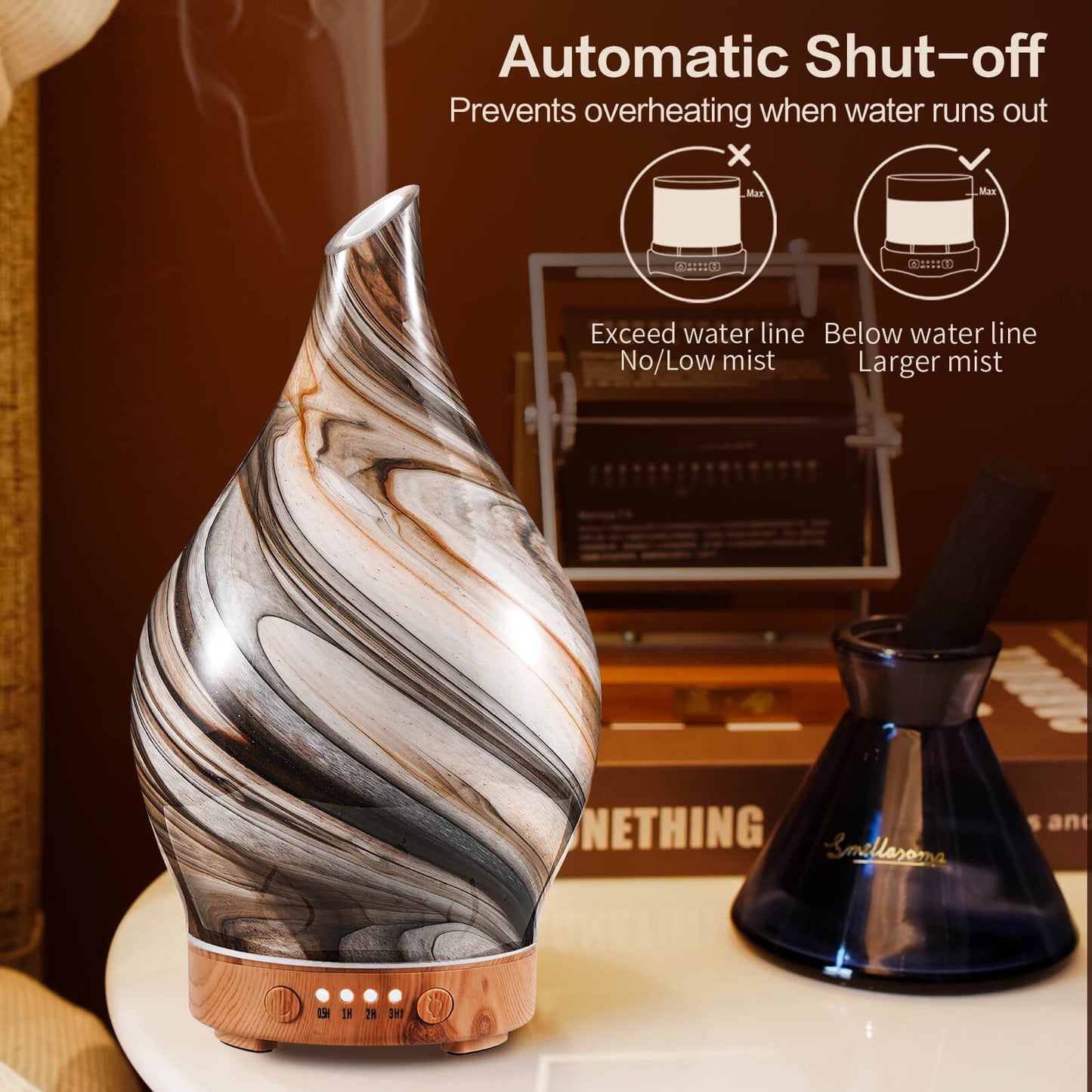 Porseme 100ml Glass Essential Oil Diffuser Aromatherapy Ultrasonic Cool Mist Humidifier 4 Running Hours Waterless Auto-Off Air Diffusers for Sleeping,Yoga,Office Working Spa and Rest (Deep Desert)