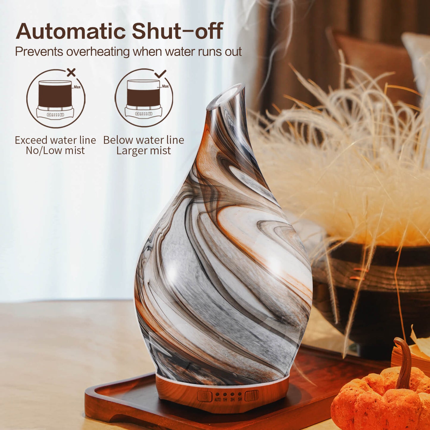 Porseme 280ml Glass Essential Oil Diffuser Aromatherapy Ultrasonic Cool Mist Humidifier 7 Running Hours Waterless Auto-Off Air Diffusers for Sleeping, Yoga, Office Working, Spa and Rest (Deep Desert)