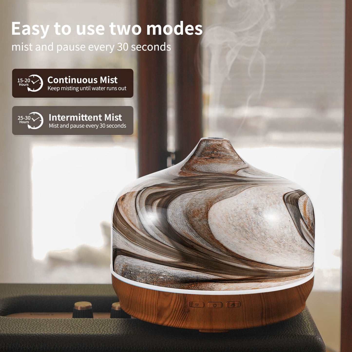 Porseme 500ml Glass Essential Oil Diffuser Aromatherapy Ultrasonic Cool Mist Humidifier 15-21 Running Hours Waterless Auto-Off Air Diffusers for Sleeping,Yoga,Office Working,Spa and Rest (Deep Desert)