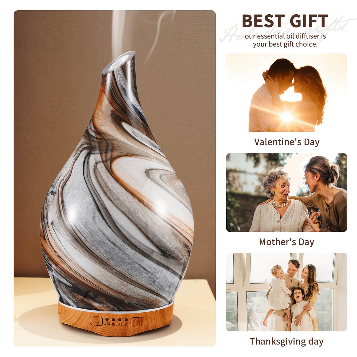 Porseme 280ml Glass Essential Oil Diffuser Aromatherapy Ultrasonic Cool Mist Humidifier 7 Running Hours Waterless Auto-Off Air Diffusers for Sleeping, Yoga, Office Working, Spa and Rest (Deep Desert)