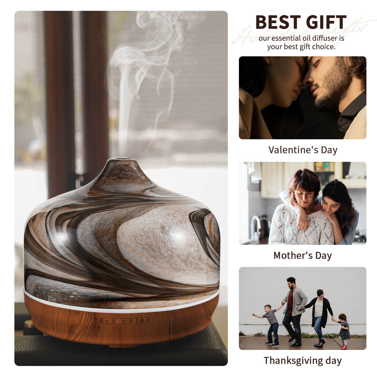 Porseme 500ml Glass Essential Oil Diffuser Aromatherapy Ultrasonic Cool Mist Humidifier 15-21 Running Hours Waterless Auto-Off Air Diffusers for Sleeping,Yoga,Office Working,Spa and Rest (Deep Desert)