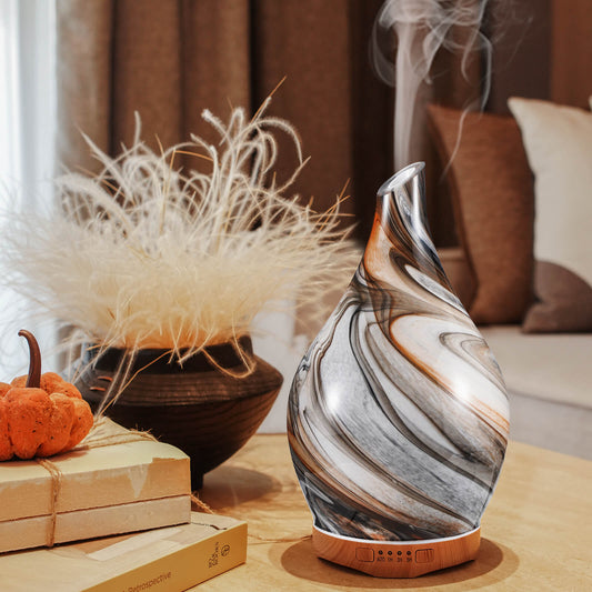 Porseme 280ml Glass Essential Oil Diffuser Aromatherapy Ultrasonic Cool Mist Humidifier 7 Running Hours Waterless Auto-Off Air Diffusers for Sleeping, Yoga, Office Working, Spa and Rest (Deep Desert)