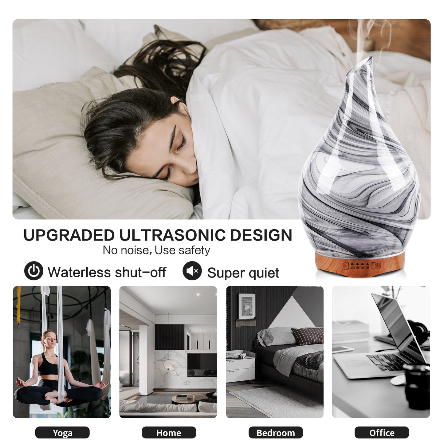 Porseme 280ml Essential Oil Diffuser Glass Color Changing Aroma Air Diffusers Aromatherapy Ultrasonic Cool Mist Humidifier 7 Running Hours Waterless Auto-Off for Sleeping, Yoga, Office, Spa (Ink)
