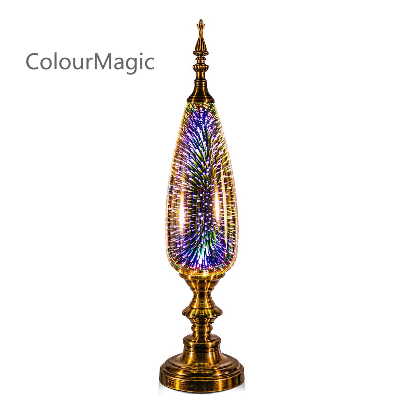 ColourMagic Table Lamp Decorative Turkish Arabian Desk Lamp with Handmade 3D Effect Glass and Bronze Base for Bedroom, Bedside, Living Room, Office