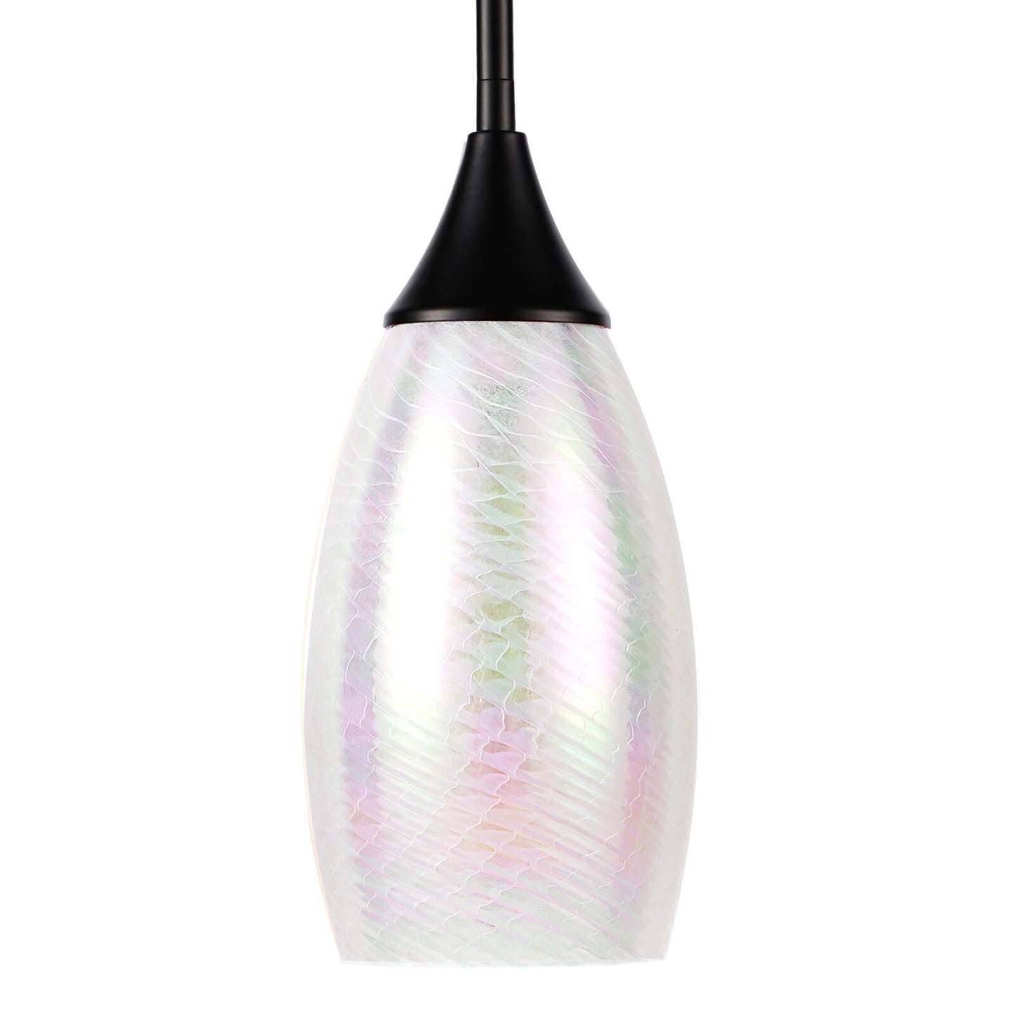Porseme Pendant Light Features Kitchen Island Hanging Lamp with Plug-in Adjustable Black Rod Handcraft Art Glass Shade E26 Socket for Home Kitchen Sink Counter Make-up Table (White)