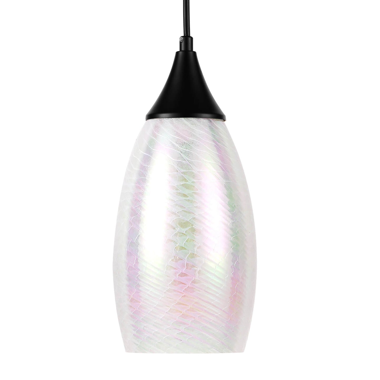 Porseme Pendant Light Features Kitchen Island Hanging Lamp with Plug-in Adjustable Black Cord Handcraft Art Glass Shade E26 Socket for Home Kitchen Sink Counter Make-up Table (White)