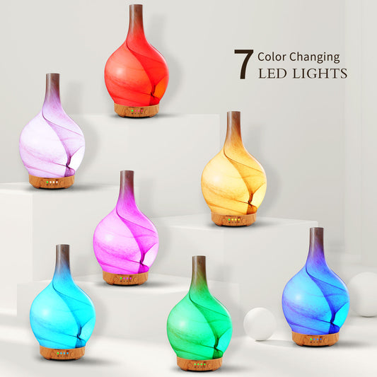 Porseme 100ml Glass Essential Oil Diffuser Aromatherapy Ultrasonic Cool Mist Humidifier 4 Running Hours Waterless Auto-Off Air Diffusers for Sleeping,Yoga,Office Working Spa and Rest (Desert)