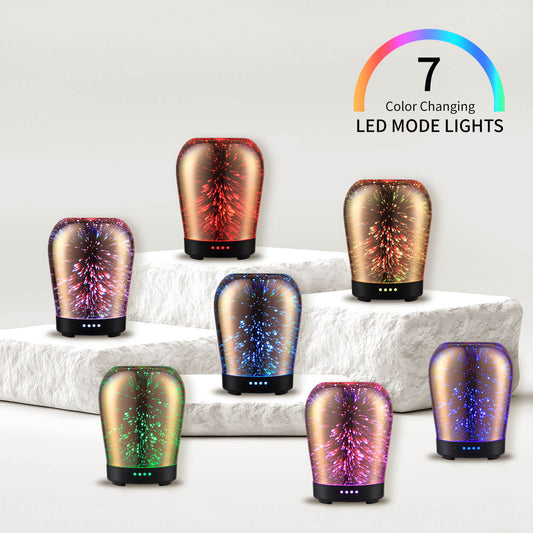 Porseme Essential Oil Diffuser, Aromatherapy Ultrasonic Cool Mist Humidifier, 3D Effect Glass, Auto Shut-Off Timer Setting, 100ml Aroma Decoration for Home Office Spa Premium Gift