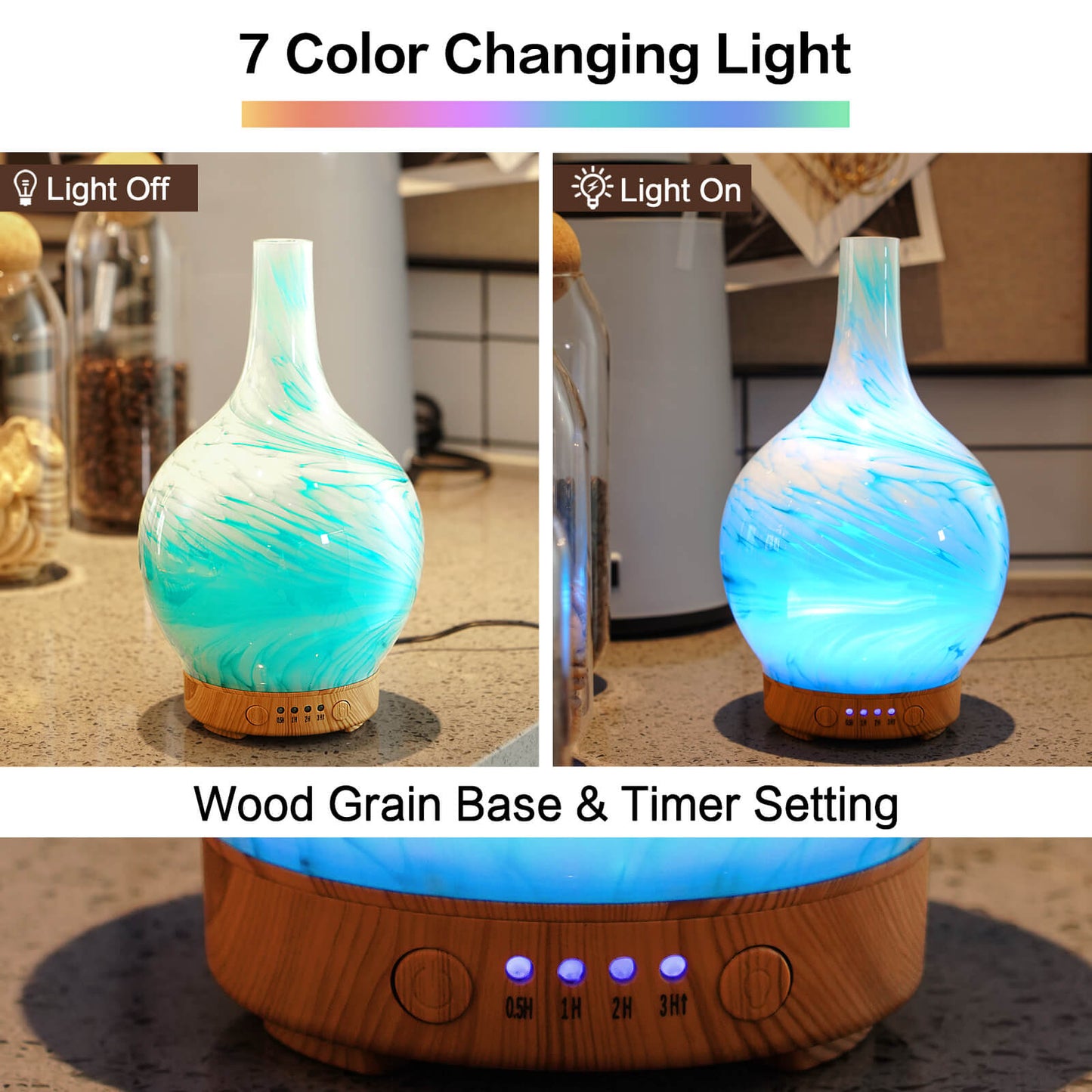 Porseme 100ml Essential Oil Diffuser Glass Color Changing Aroma Air Diffusers Aromatherapy Ultrasonic Cool Mist Humidifier 4 Running Hours Waterless Auto-Off for Sleeping, Yoga, Office, Spa(Blue Wave)