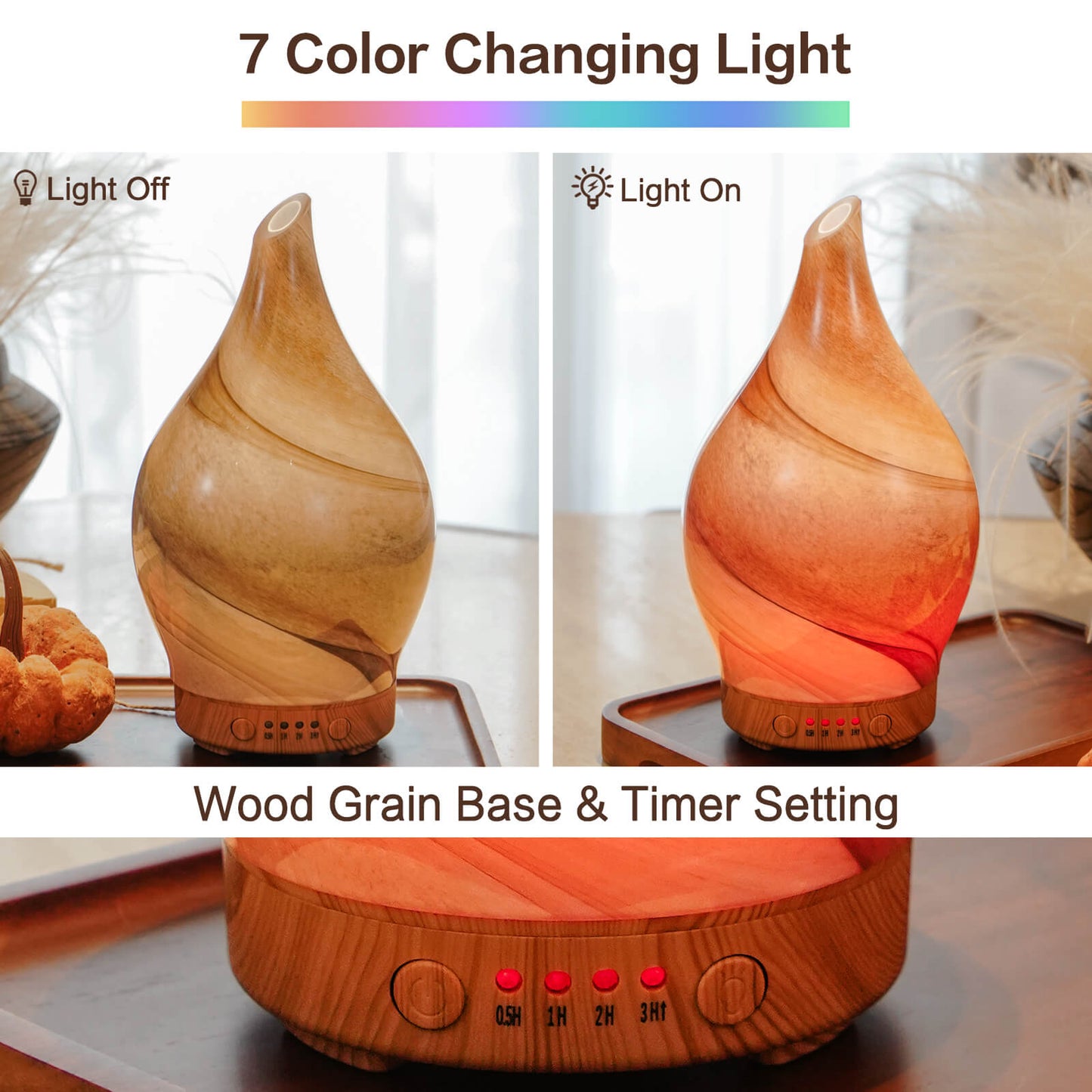 Porseme 100ml Essential Oil Diffuser Glass Color Changing Aroma Air Diffusers Aromatherapy Ultrasonic Cool Mist Humidifier 4 Running Hours Waterless Auto-Off for Sleeping, Yoga, Office, Spa (Desert)