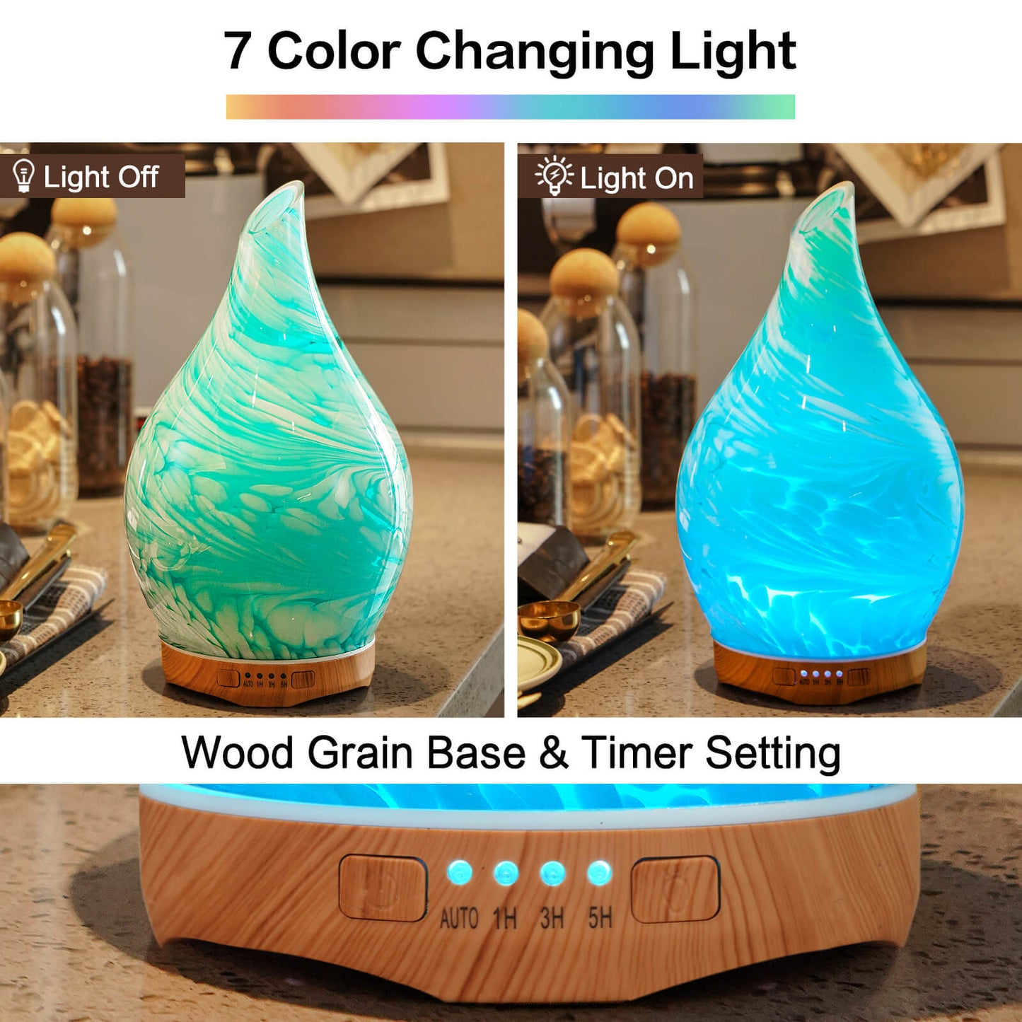 Porseme 280ml Essential Oil Diffuser Glass Color Changing Aroma Air Diffusers Aromatherapy Ultrasonic Cool Mist Humidifier 7 Running Hours Waterless Auto-off for Sleeping, Yoga, Office, Spa(Blue Wave)