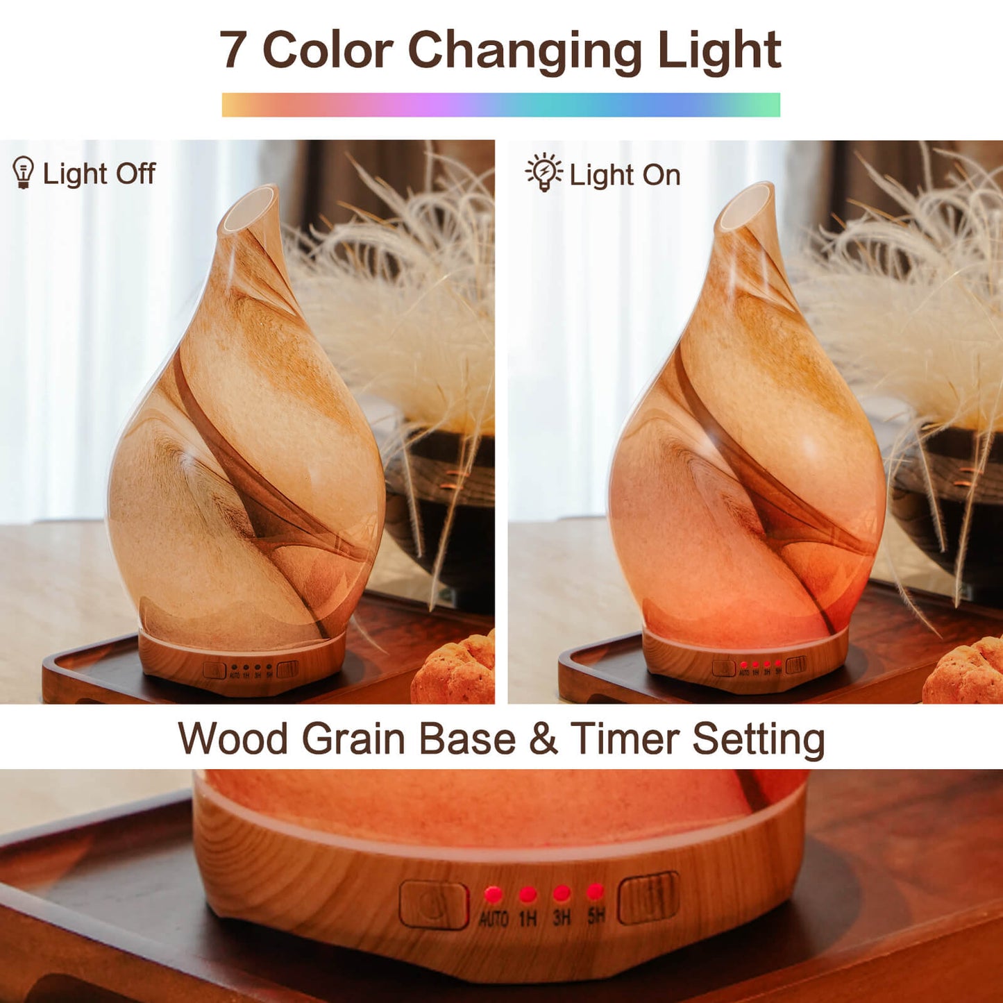 Porseme 280ml Essential Oil Diffuser Glass Color Changing Aroma Air Diffusers Aromatherapy Ultrasonic Cool Mist Humidifier with Remote Control 7 Running Hours Waterless Auto-Off (Desert)