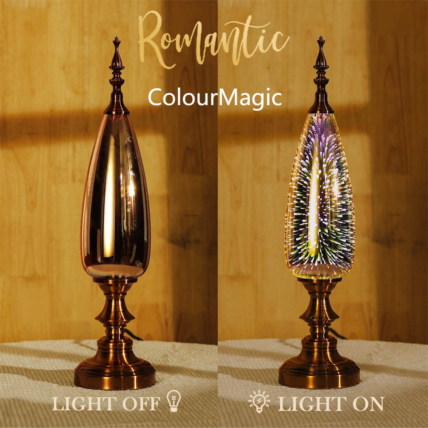 ColourMagic Table Lamp Decorative Turkish Arabian Desk Lamp with Handmade 3D Effect Glass and Bronze Base for Bedroom, Bedside, Living Room, Office