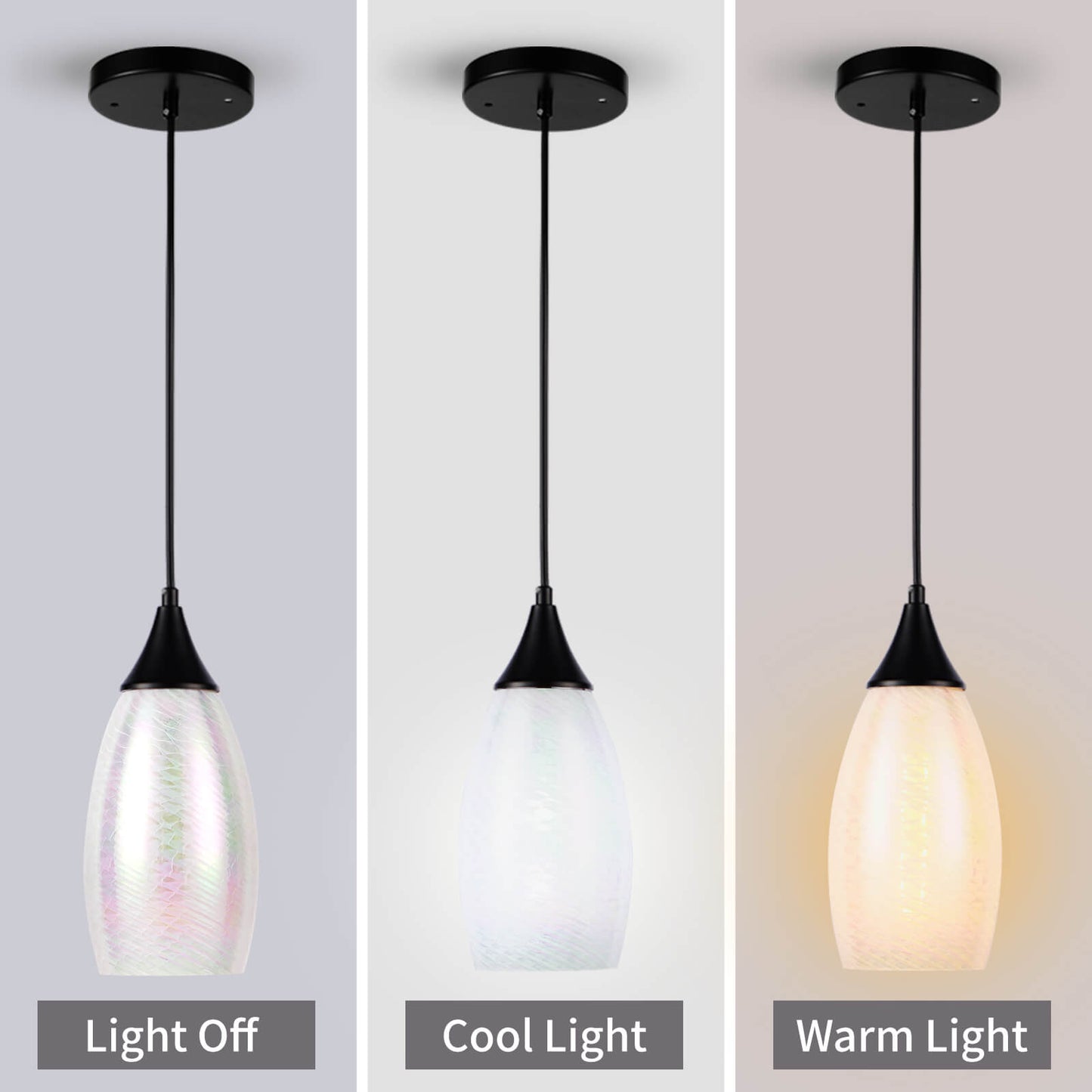 Porseme Pendant Light Features Kitchen Island Hanging Lamp with Plug-in Adjustable Black Cord Handcraft Art Glass Shade E26 Socket for Home Kitchen Sink Counter Make-up Table (White)