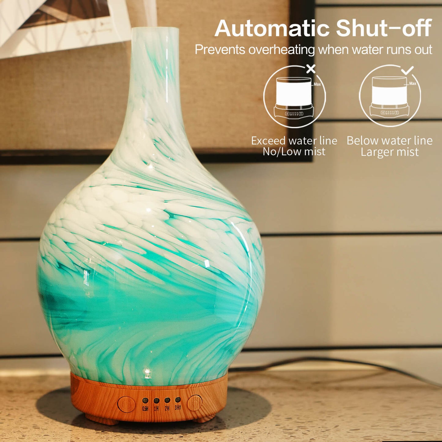 Porseme 100ml Essential Oil Diffuser Glass Color Changing Aroma Air Diffusers Aromatherapy Ultrasonic Cool Mist Humidifier 4 Running Hours Waterless Auto-Off for Sleeping, Yoga, Office, Spa(Blue Wave)