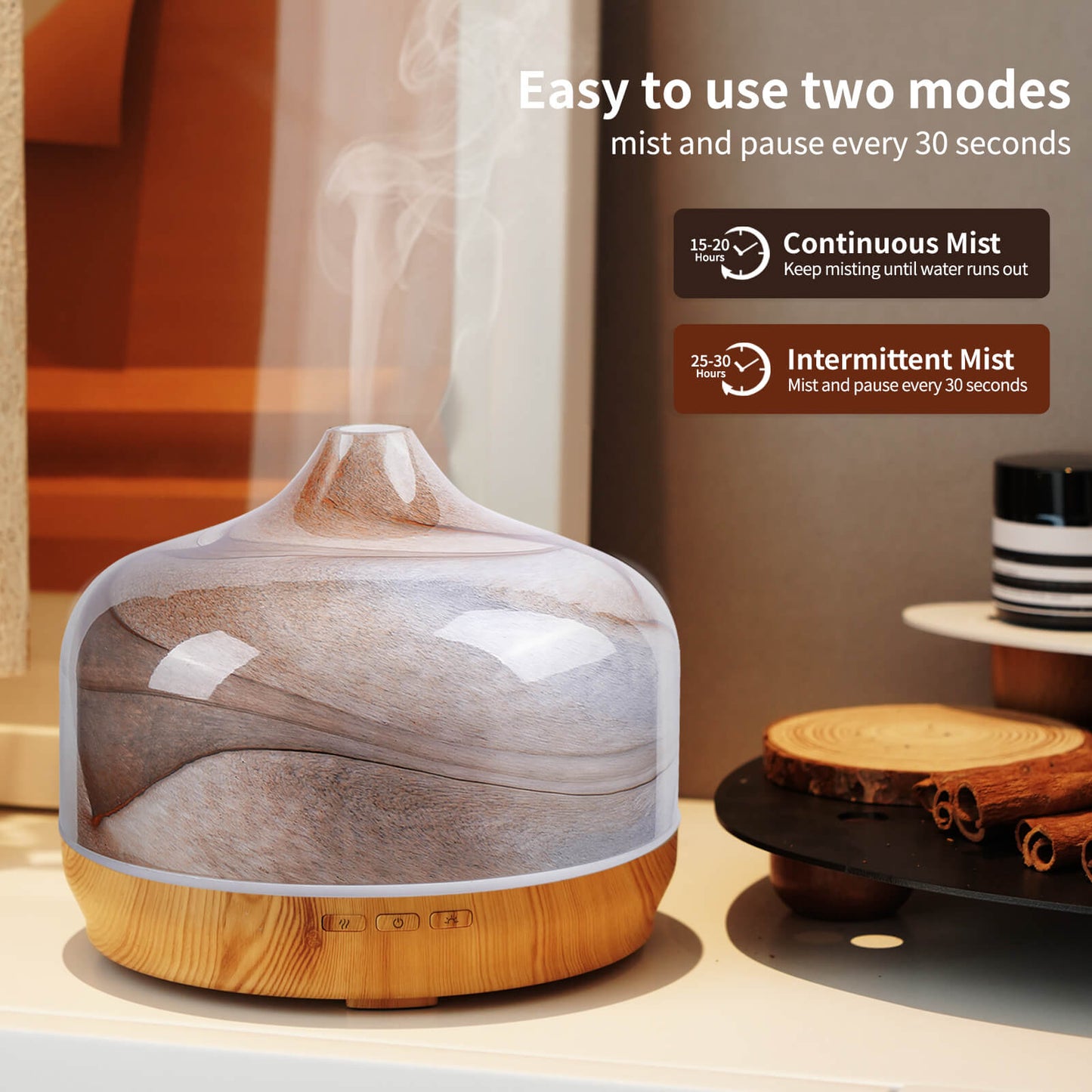 Porseme 500ml Glass Essential Oil Diffuser Aromatherapy Ultrasonic Cool Mist Humidifier 15-21 Running Hours Waterless Auto-Off Air Diffusers for Sleeping,Yoga,Office Working,Spa and Rest (Desert)