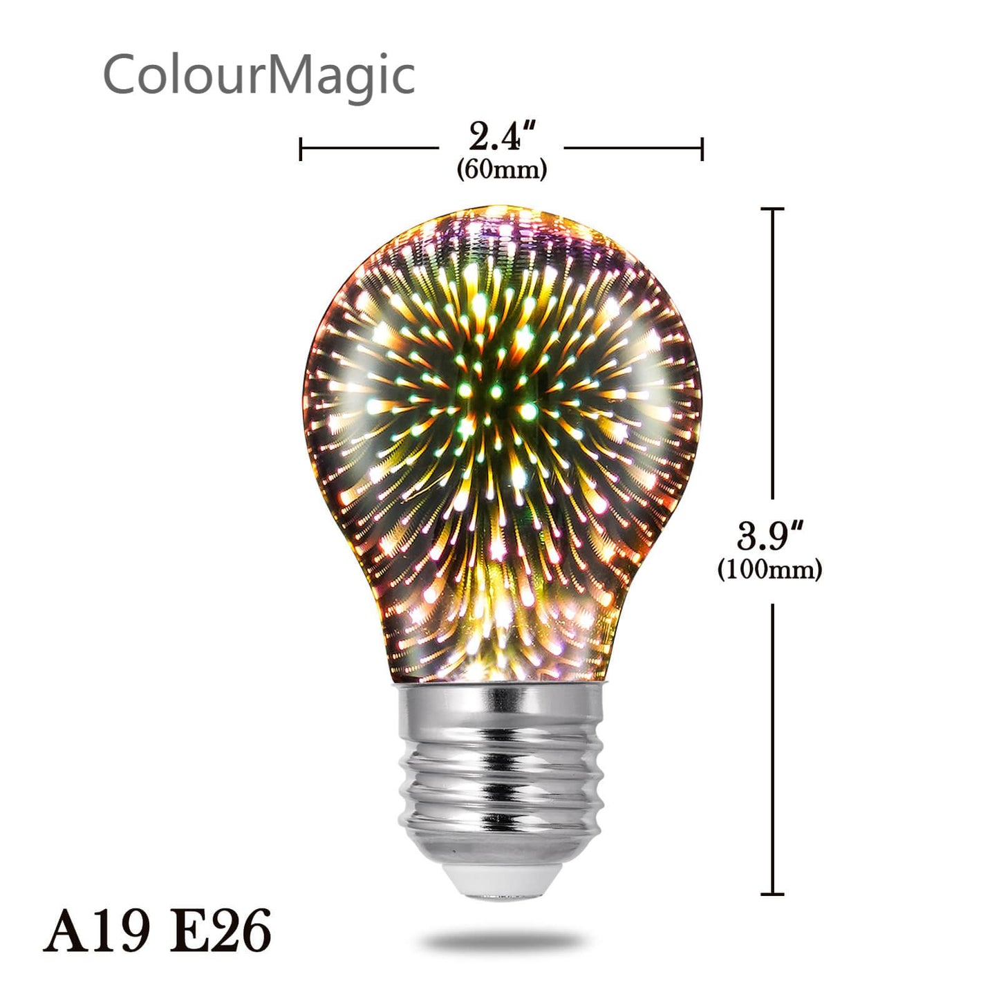 ColourMagic  3D LED A19 Bulb Decorative Light Bulb Fireworks Effect Glass Bulbs E26 Base 4W with Warm Light Shiny Decor for Home, Bedroom, Party (Pack of 1)