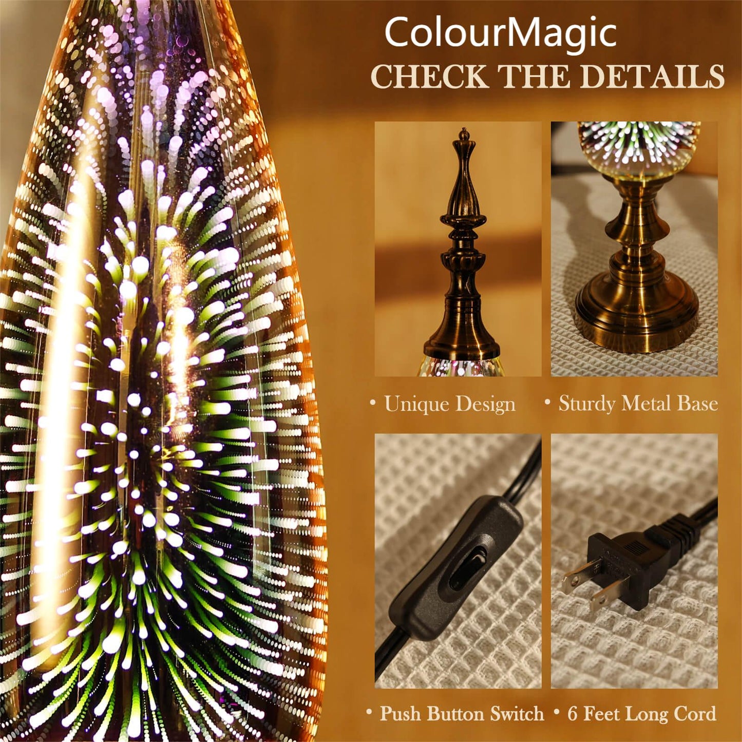 ColourMagic Table Lamp Decorative Turkish Arabian Desk Lamp with Handmade 3D Effect Glass and Bronze Base for Bedroom, Bedside, Living Room, Office