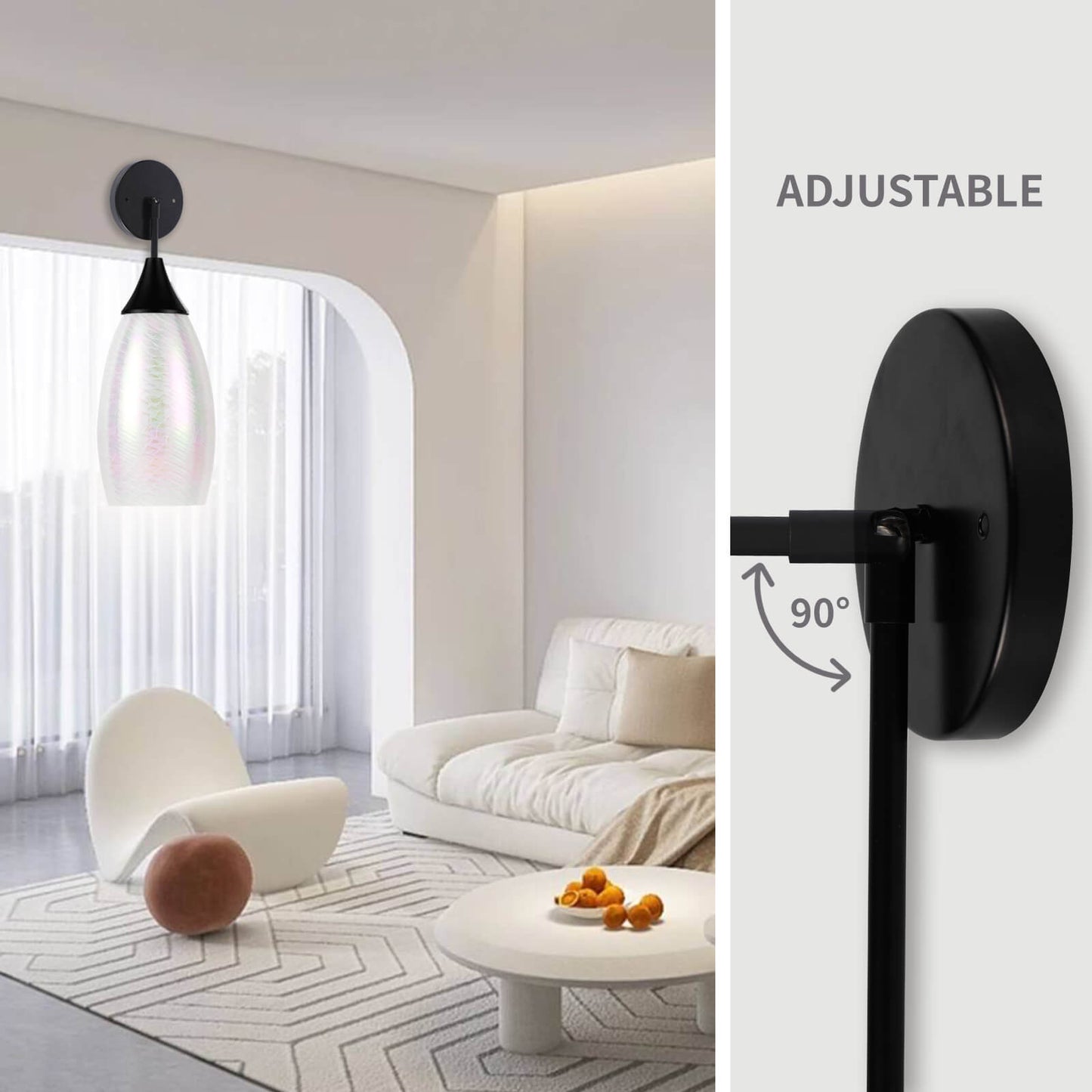 Porseme Pendant Light Features Kitchen Island Hanging Lamp with Plug-in Adjustable Black Rod Handcraft Art Glass Shade E26 Socket for Home Kitchen Sink Counter Make-up Table (White)