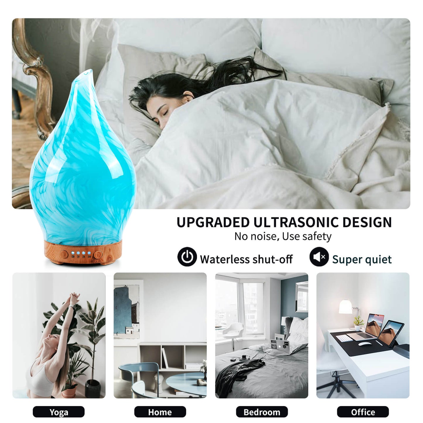 Porseme 100ml Essential Oil Diffuser Glass Color Changing Aroma Air Diffusers Aromatherapy Ultrasonic Cool Mist Humidifier 4 Running Hours Waterless Auto-Off for Sleeping Yoga Office Spa (Blue Wave)