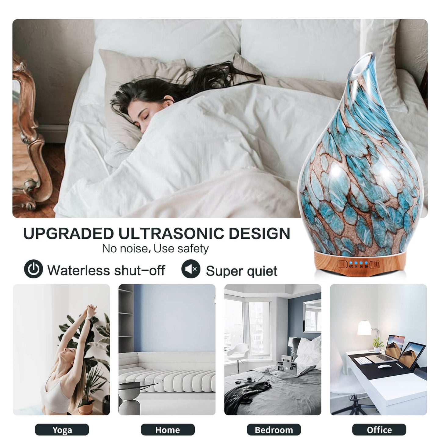 Porseme 280ml Essential Oil Diffuser Glass Color Changing Aroma Air Diffusers Aromatherapy Ultrasonic Cool Mist Humidifier with Remote Control 7 Running Hours Waterless Auto-Off (Light Blue)