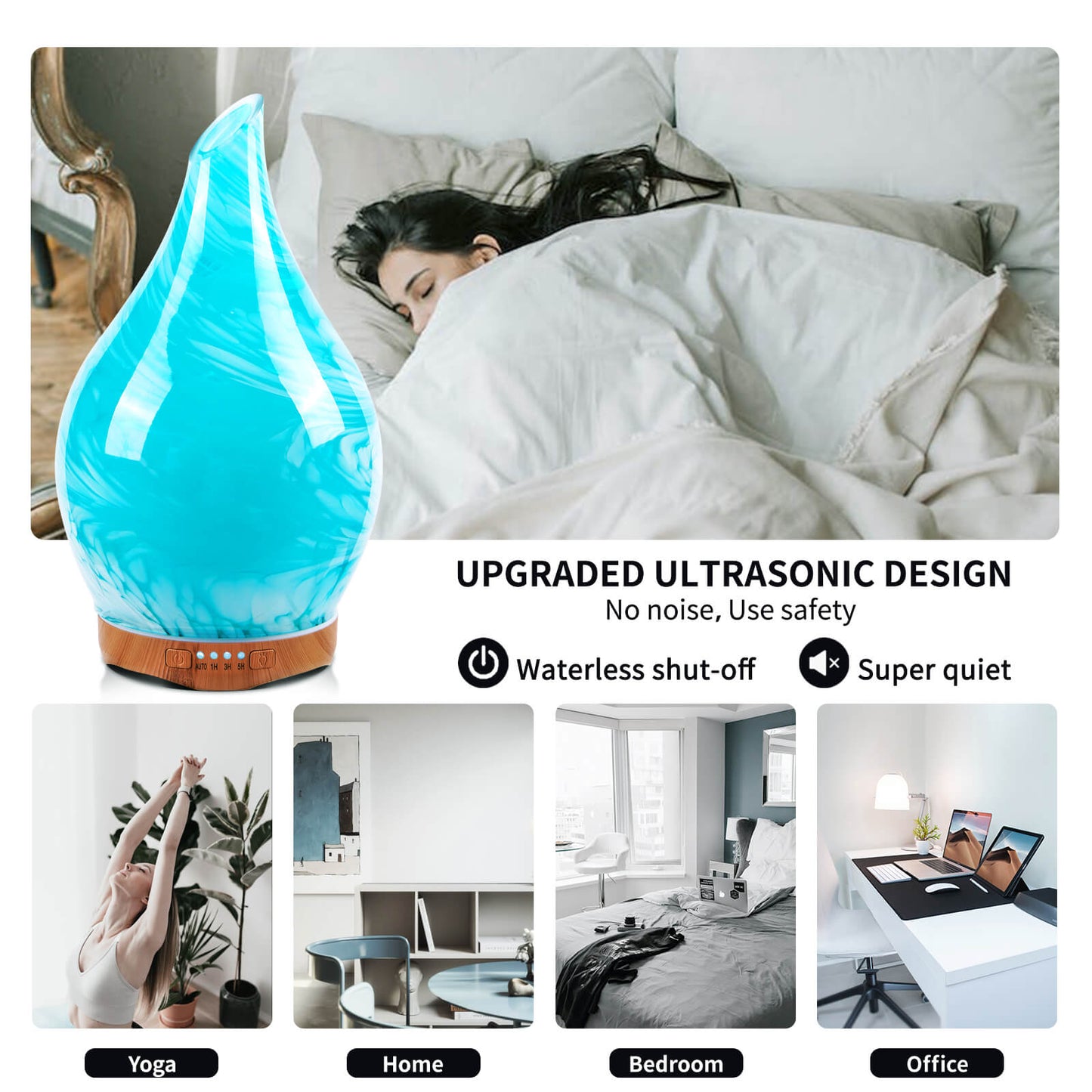 Porseme 280ml Essential Oil Diffuser Glass Color Changing Aroma Air Diffusers Aromatherapy Ultrasonic Cool Mist Humidifier 7 Running Hours Waterless Auto-off for Sleeping, Yoga, Office, Spa(Blue Wave)