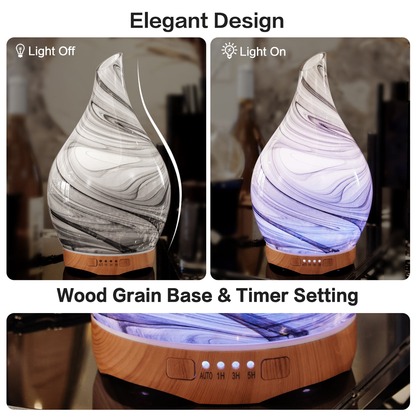 Porseme 280ml Essential Oil Diffuser Glass Color Changing Aroma Air Diffusers Aromatherapy Ultrasonic Cool Mist Humidifier 7 Running Hours Waterless Auto-Off for Sleeping, Yoga, Office, Spa (Ink)