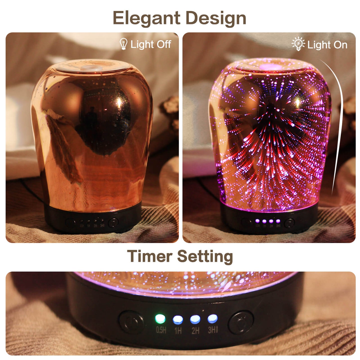 Porseme Essential Oil Diffuser, Aromatherapy Ultrasonic Cool Mist Humidifier, 3D Effect Glass, Auto Shut-Off Timer Setting, 100ml Aroma Decoration for Home Office Spa Premium Gift