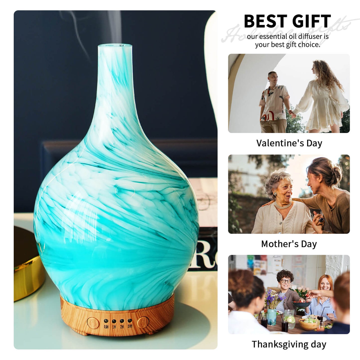 Porseme 100ml Essential Oil Diffuser Glass Color Changing Aroma Air Diffusers Aromatherapy Ultrasonic Cool Mist Humidifier 4 Running Hours Waterless Auto-Off for Sleeping, Yoga, Office, Spa(Blue Wave)