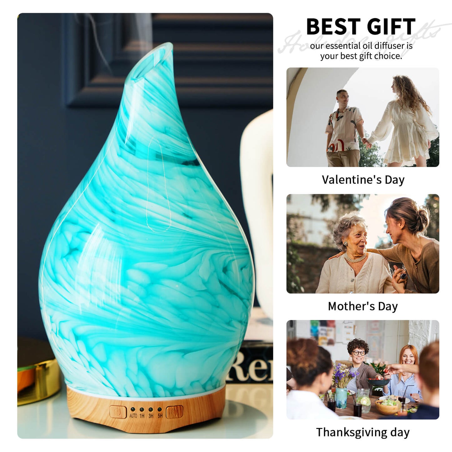 Porseme 280ml Essential Oil Diffuser Glass Color Changing Aroma Air Diffusers Aromatherapy Ultrasonic Cool Mist Humidifier 7 Running Hours Waterless Auto-off for Sleeping, Yoga, Office, Spa(Blue Wave)