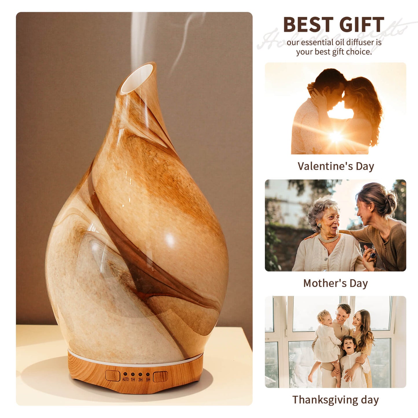 Porseme 280ml Essential Oil Diffuser Glass Color Changing Aroma Air Diffusers Aromatherapy Ultrasonic Cool Mist Humidifier with Remote Control 7 Running Hours Waterless Auto-Off (Desert)