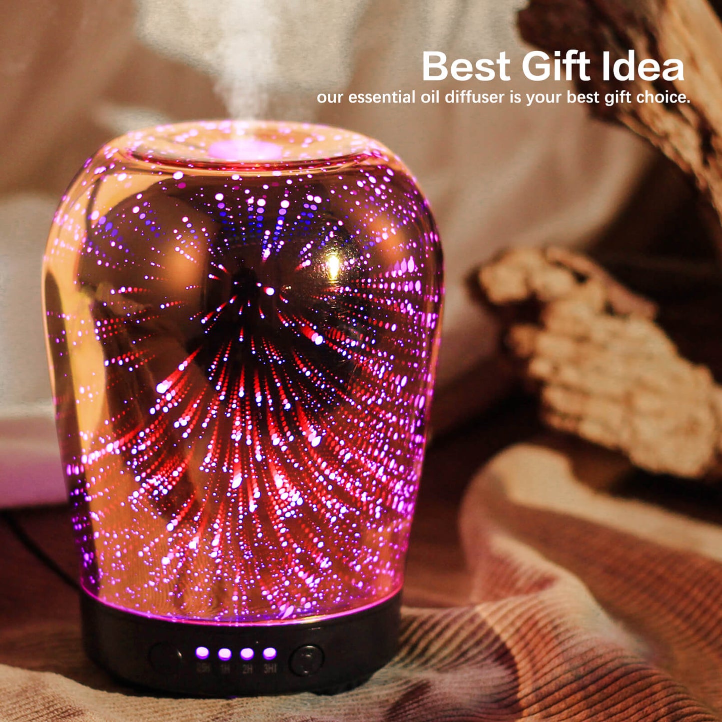Porseme Essential Oil Diffuser, Aromatherapy Ultrasonic Cool Mist Humidifier, 3D Effect Glass, Auto Shut-Off Timer Setting, 100ml Aroma Decoration for Home Office Spa Premium Gift