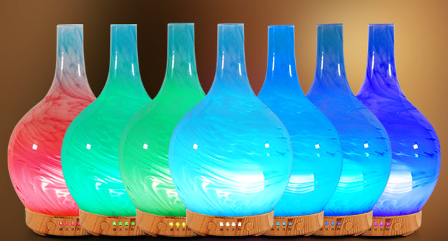 Porseme 100ml Essential Oil Diffuser Glass Color Changing Aroma Air Diffusers Aromatherapy Ultrasonic Cool Mist Humidifier 4 Running Hours Waterless Auto-Off for Sleeping, Yoga, Office, Spa(Blue Wave)