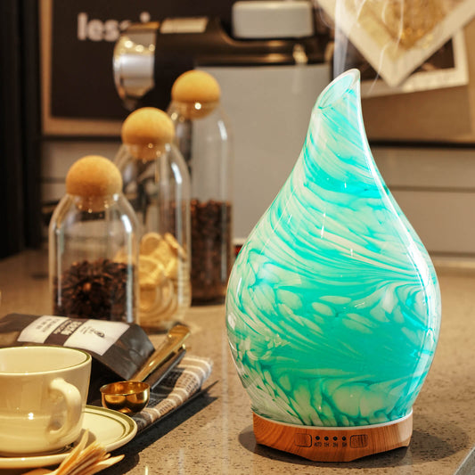 Porseme 280ml Essential Oil Diffuser Glass Color Changing Aroma Air Diffusers Aromatherapy Ultrasonic Cool Mist Humidifier 7 Running Hours Waterless Auto-off for Sleeping, Yoga, Office, Spa(Blue Wave)
