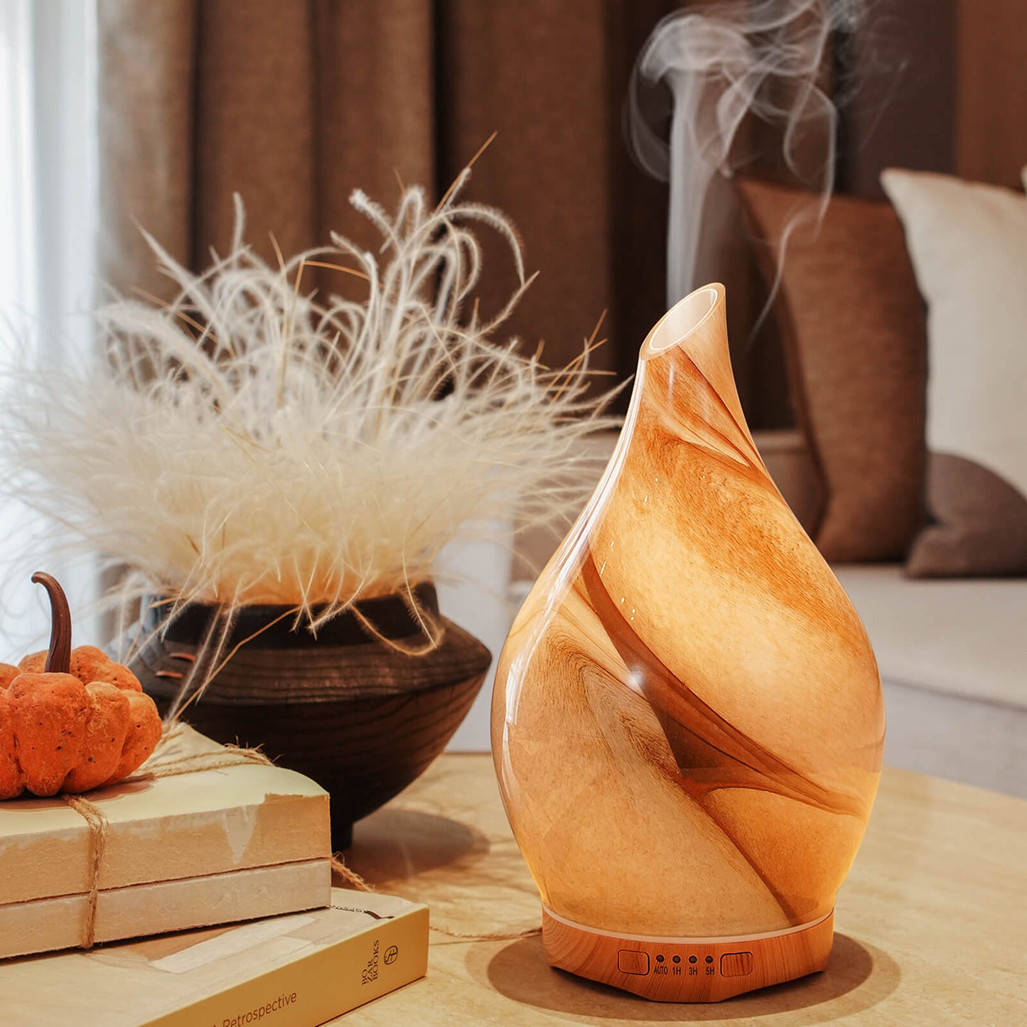 Porseme 280ml Essential Oil Diffuser Glass Color Changing Aroma Air Diffusers Aromatherapy Ultrasonic Cool Mist Humidifier with Remote Control 7 Running Hours Waterless Auto-Off (Desert)