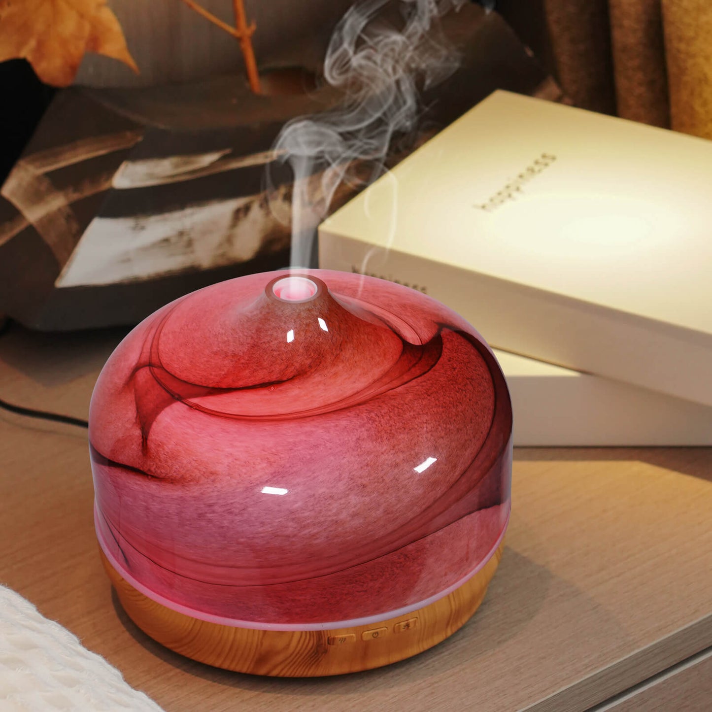 Porseme 500ml Glass Essential Oil Diffuser Aromatherapy Ultrasonic Cool Mist Humidifier 15-21 Running Hours Waterless Auto-Off Air Diffusers for Sleeping,Yoga,Office Working,Spa and Rest (Desert)