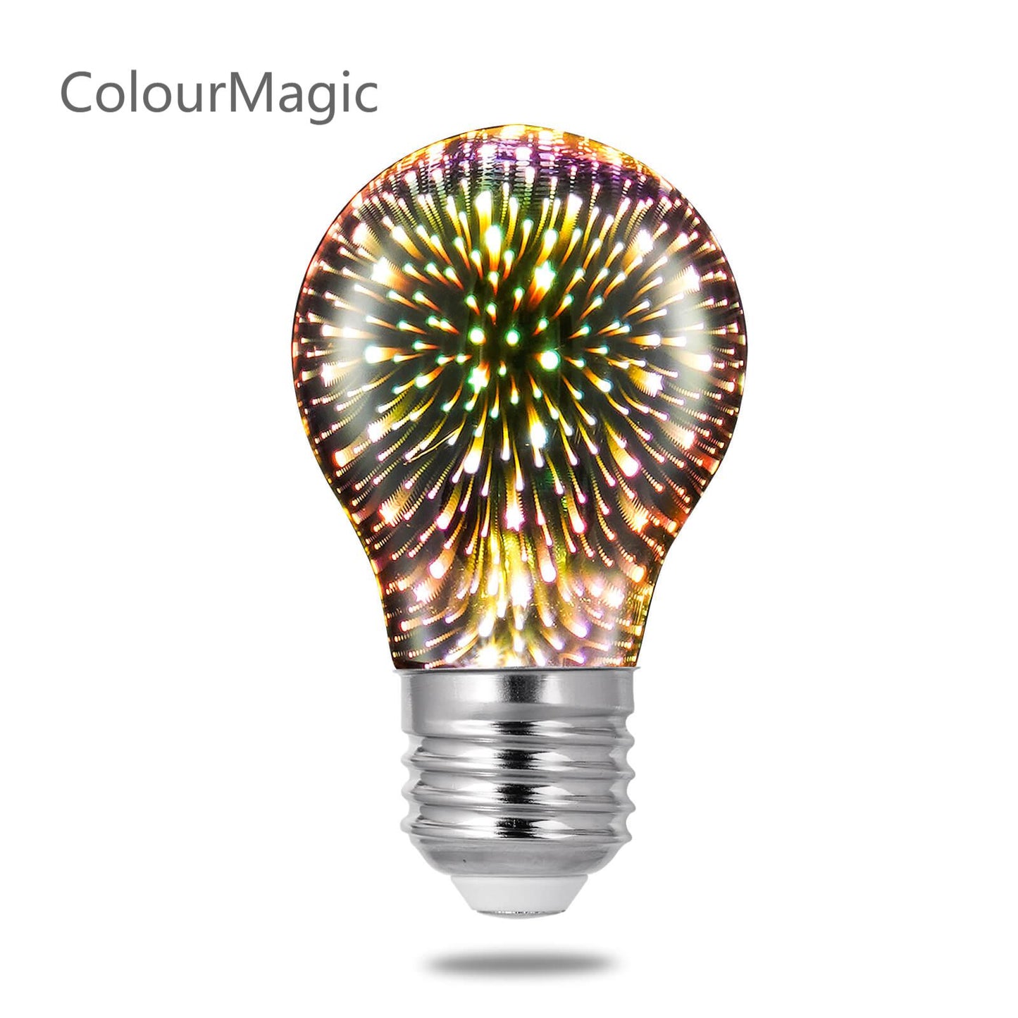 ColourMagic  3D LED A19 Bulb Decorative Light Bulb Fireworks Effect Glass Bulbs E26 Base 4W with Warm Light Shiny Decor for Home, Bedroom, Party (Pack of 1)