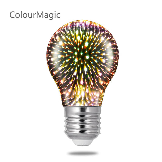 ColourMagic  3D LED A19 Bulb Decorative Light Bulb Fireworks Effect Glass Bulbs E26 Base 4W with Warm Light Shiny Decor for Home, Bedroom, Party (Pack of 1)