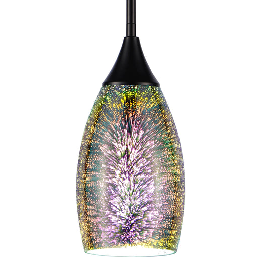 Porseme Pendant Light Features Kitchen Island Hanging Lamp with Adjustable Black Rod Handcraft 3D Glass Shade E26 Socket for Home Kitchen Sink Counter Make-up Table