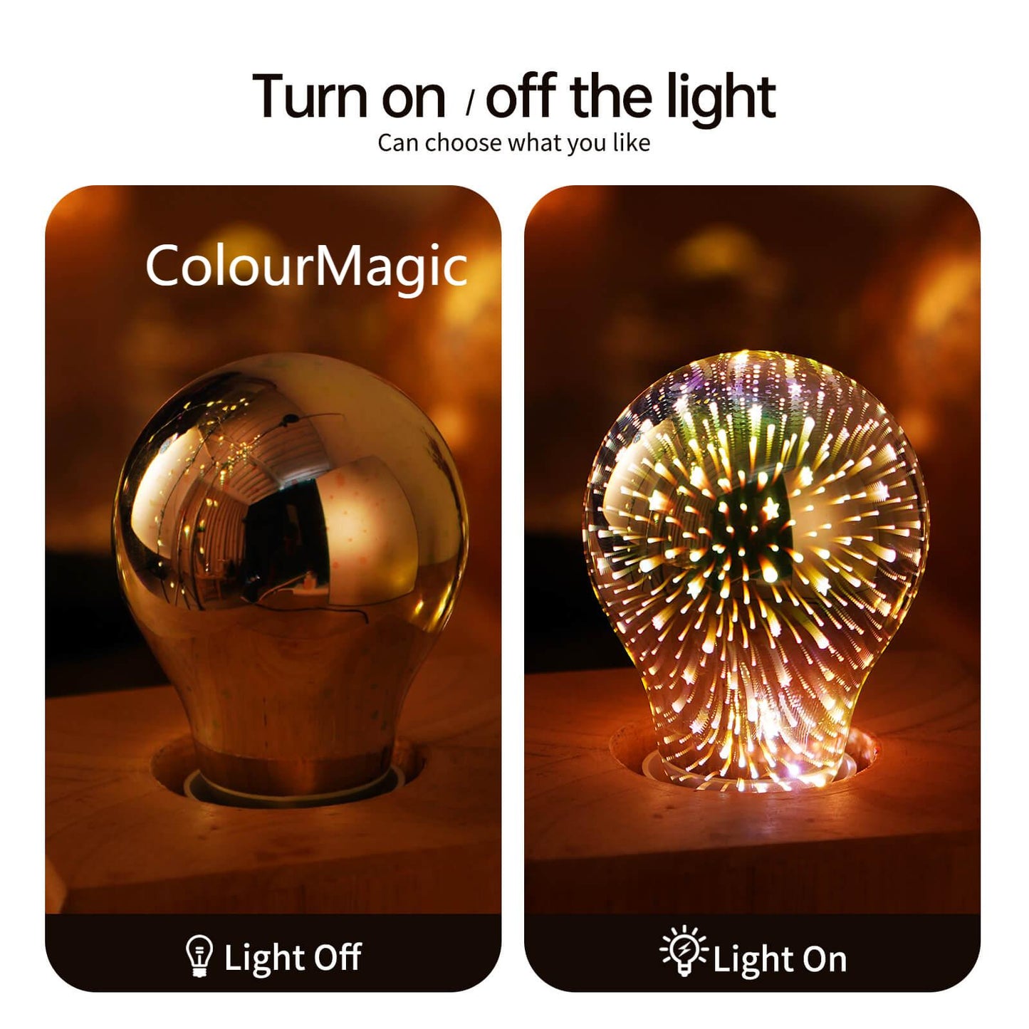 ColourMagic  3D LED A19 Bulb Decorative Light Bulb Fireworks Effect Glass Bulbs E26 Base 4W with Warm Light Shiny Decor for Home, Bedroom, Party (Pack of 1)