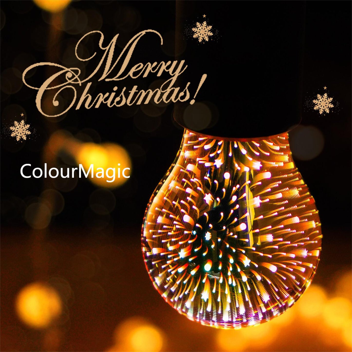 ColourMagic  3D LED A19 Bulb Decorative Light Bulb Fireworks Effect Glass Bulbs E26 Base 4W with Warm Light Shiny Decor for Home, Bedroom, Party (Pack of 1)
