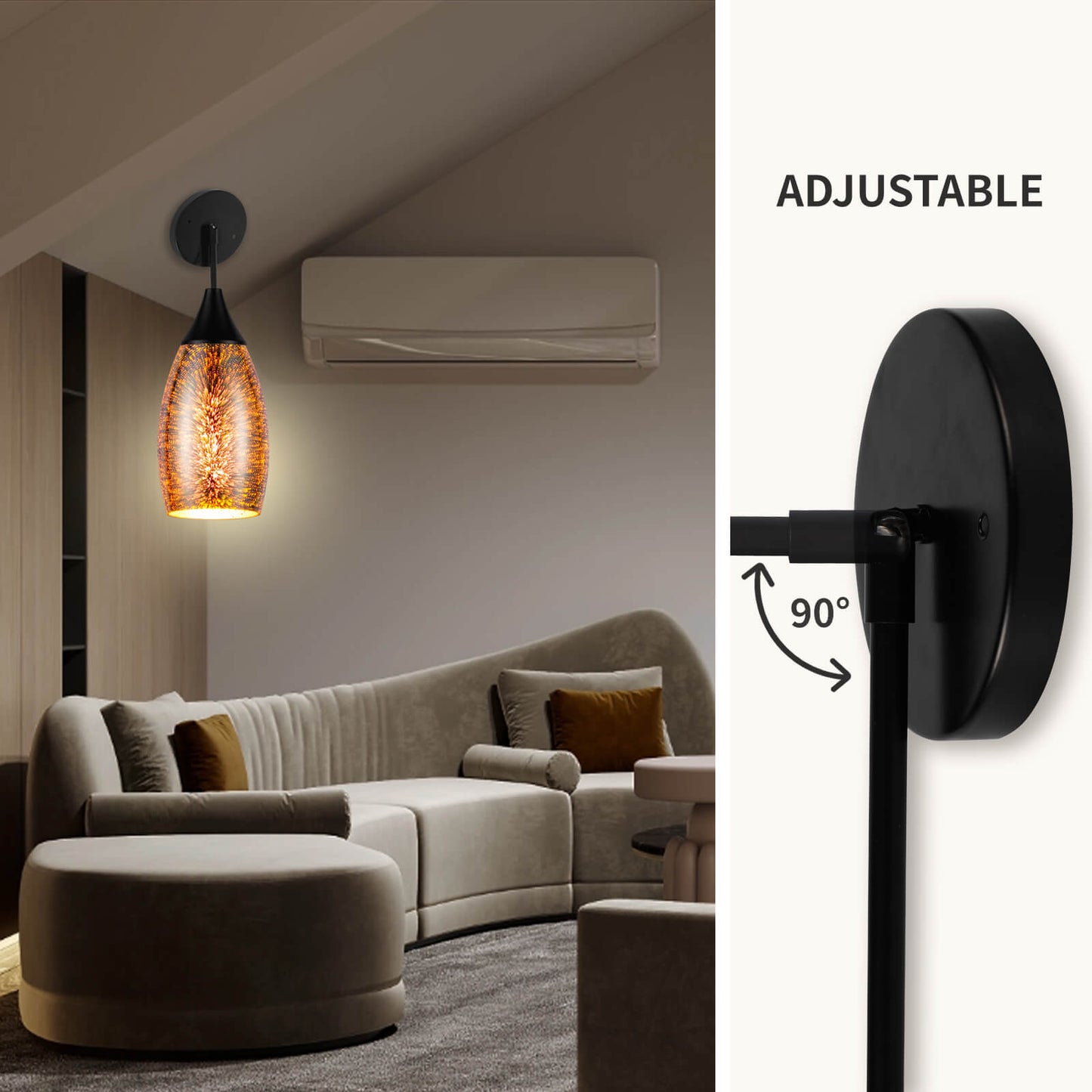 Porseme Pendant Light Features Kitchen Island Hanging Lamp with Adjustable Black Rod Handcraft 3D Glass Shade E26 Socket for Home Kitchen Sink Counter Make-up Table