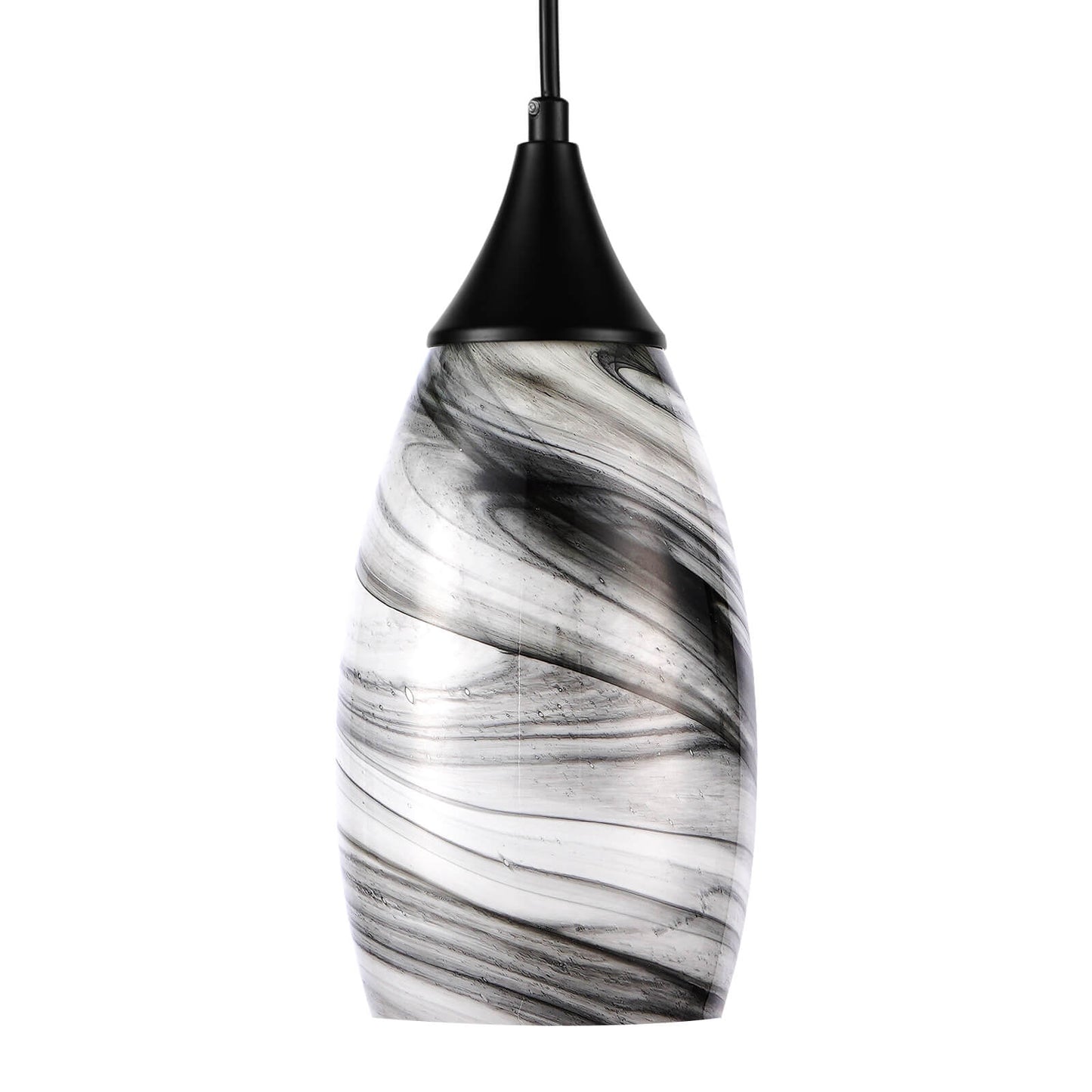 Porseme Pendant Light Features Kitchen Island Hanging Lamp with Plug-in Adjustable Black Cord Handcraft Art Glass Shade E26 Socket for Home Kitchen Sink Counter Make-up Table (Ink)