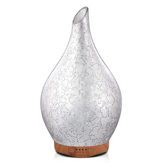 280ml Silver Plated Essential Oil Diffuser Glass Aromatherapy Ultrasonic Humidifier - Auto Shut-Off,Timer Setting, BPA Free for Home Yoga Leisure SPA Gift