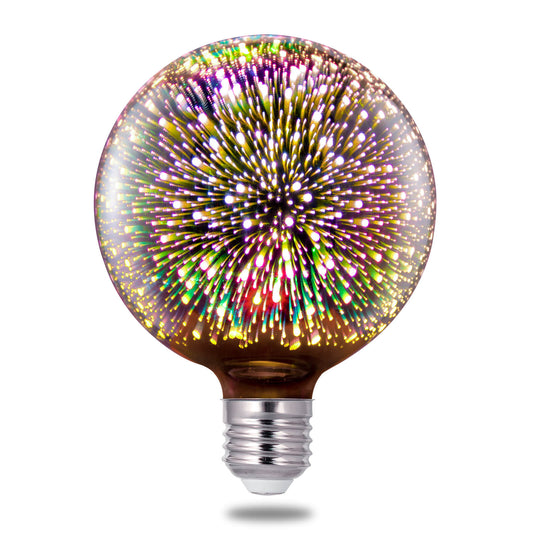 Porseme 3D Fireworks Decorative Light Bulb, E26 Base, 4W, AC100-240V, Glass Bulbs with Soft Warm Light, Shiny Decor for Home, Bedroom, Party (Included 1 G125 Bulb)