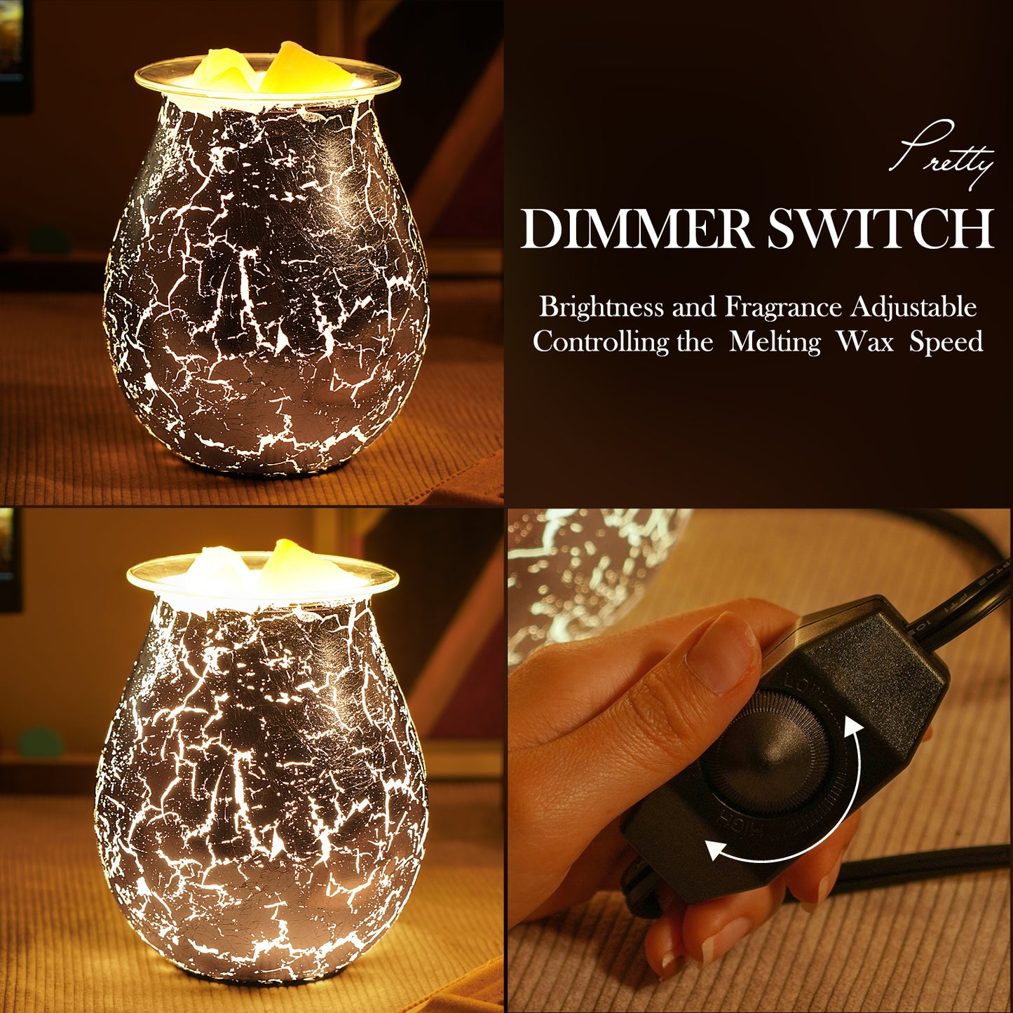 Porseme Electric Wax Warmer Silver Leaf Feature Candle Wax Melter Fragrance Oil Warmer with Dimmer Option Scented Wax Burner for Home Office Bedroom Living Room Gifts & Decor